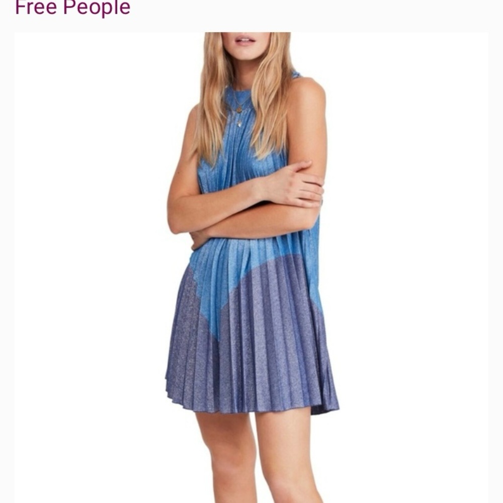 Free People Pleated Halter Top Love Metallic Blue size S
